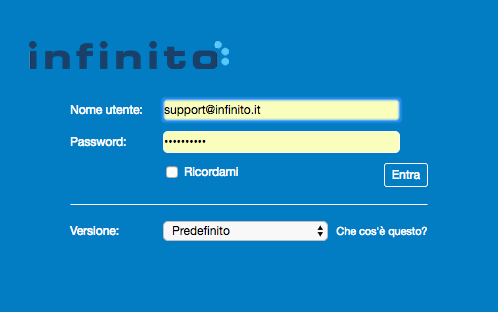 schermata di login di Infinito Mail Premium