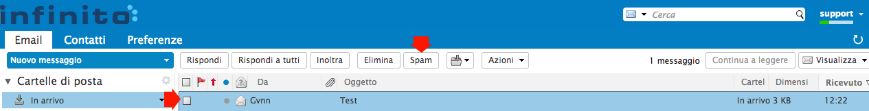 Segnalare spam webmail Infinito